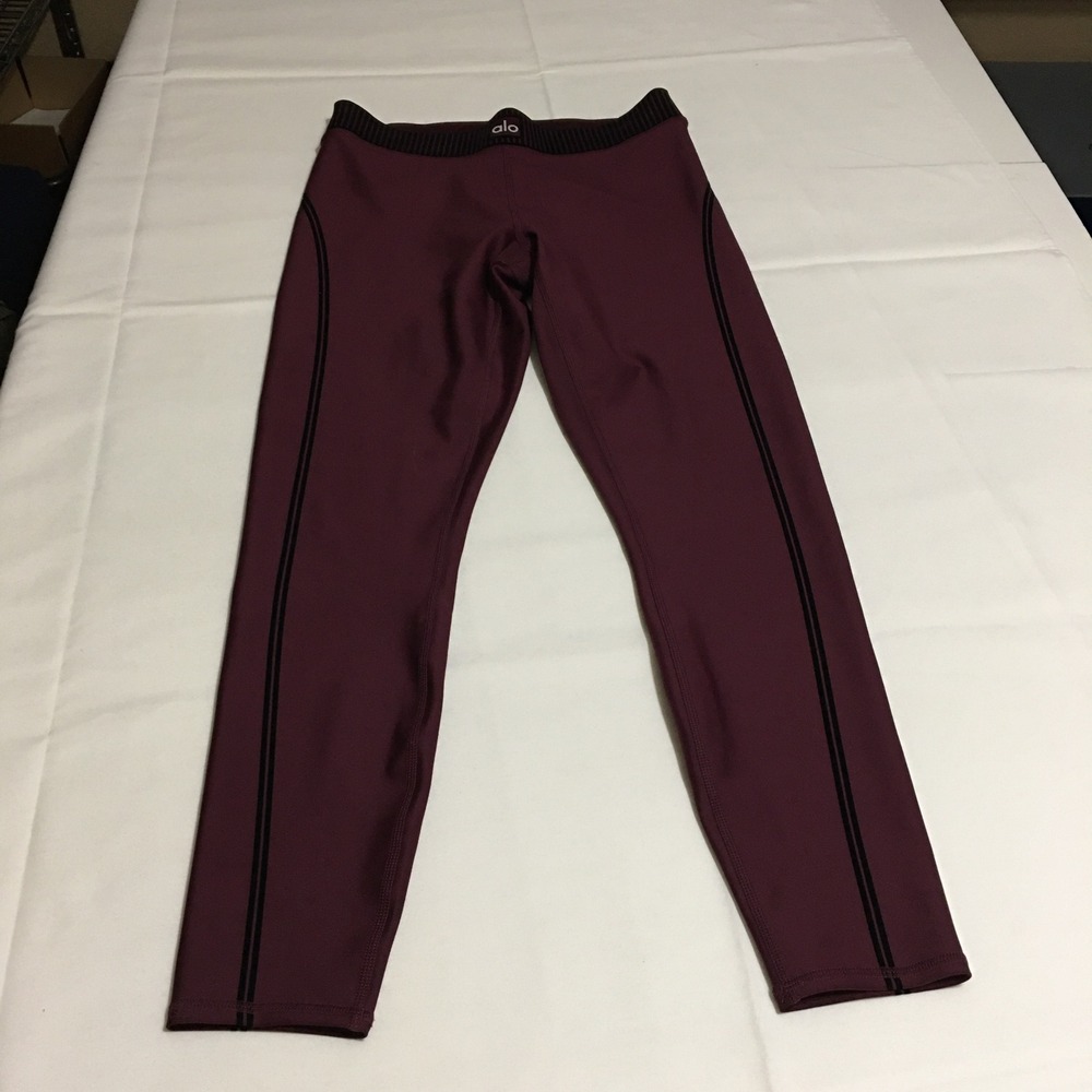 Alo Yoga Leggings Women Medium Burgundy Side Stripe Athletic